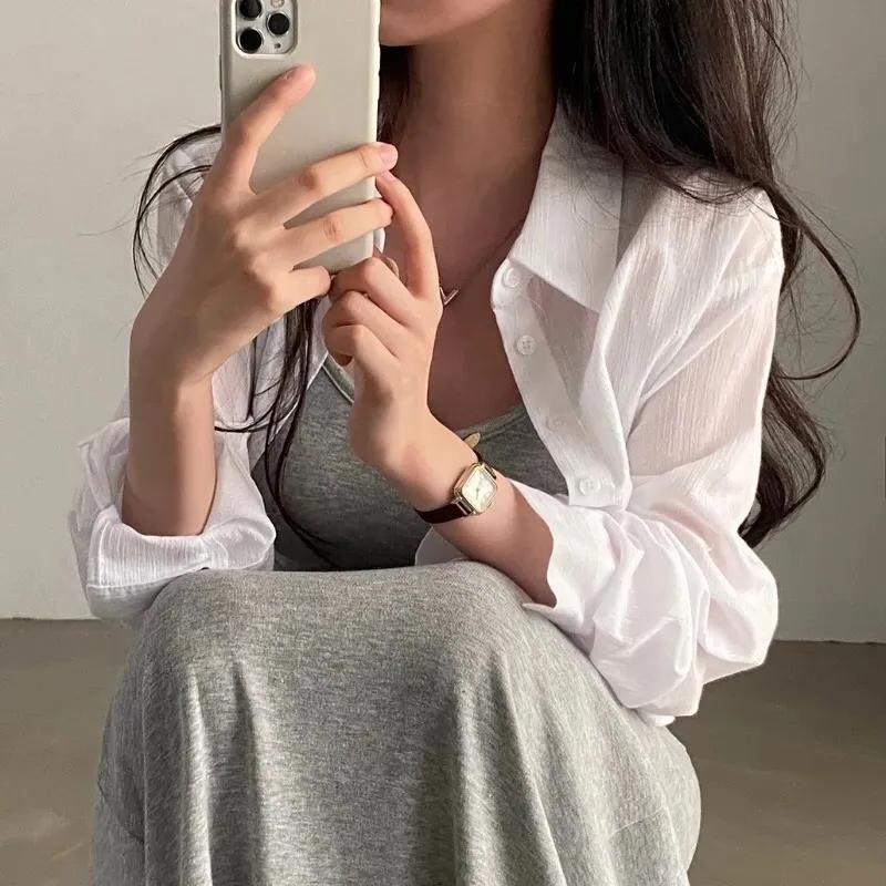 Summer Sunscreen Shirt Women Sexy Backless Chiffon Sun Protection Cardigan Tops Woman Solid Color Loose Casual Blouse  Exposed Back Short Shirt