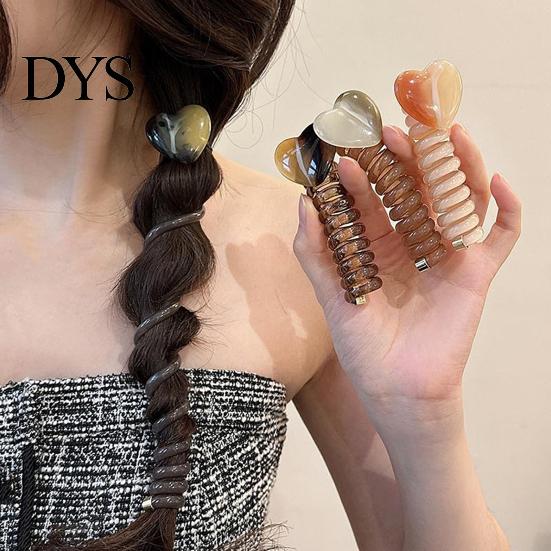 Waterproof Hair Tie 4Pcs Telephone Wire Bands Heart Shape Spiral Ties Unique Cord Headband Rope Elastic Braided Phone Headbands for Girls Women