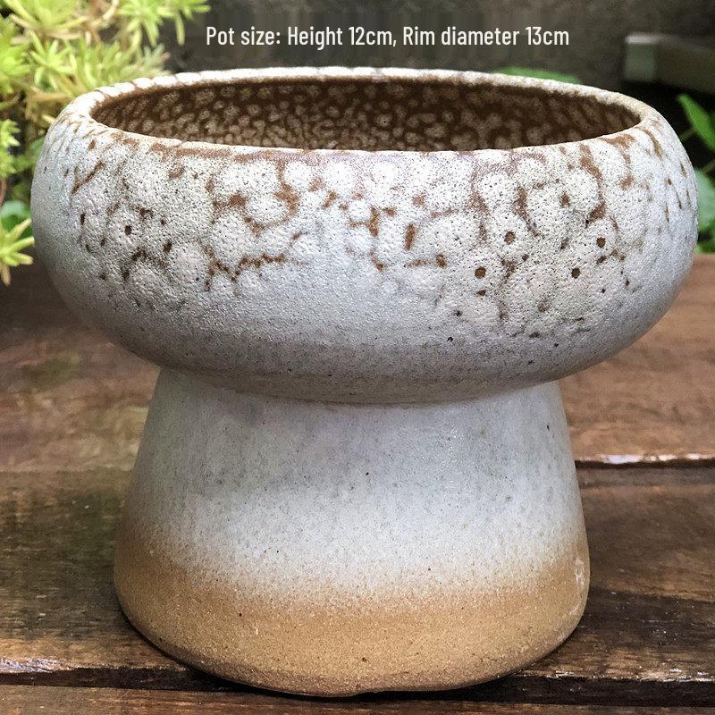 Handmade Medium-Sized Ceramic Pot with Feet – Succulent Planter in Breathable Colored Glaze Coarse Pottery.