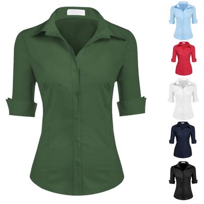 Women's Short Sleeved Shirt, Formal Work Daily Fashion Button Up Top, Quarter Sleeved Cardigan
