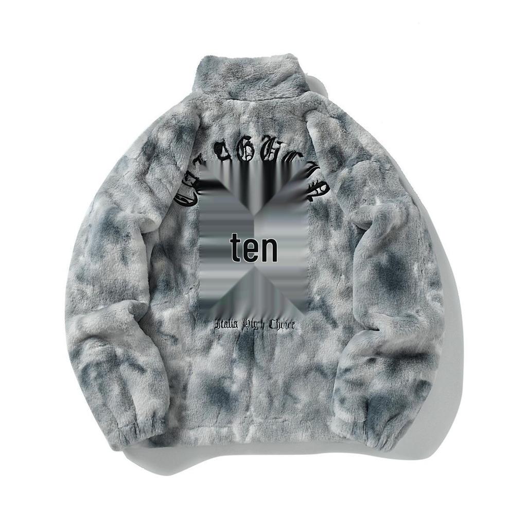 Unisex Retro Tie-Dye Plush Faux Fur Coat - Loose Fit Lambswool Jacket
