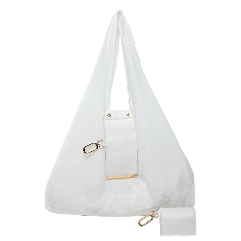 Quhgahfa Herbruikbare Mini Sleutelhanger Tote Bag Grote Capaciteit Milieuvriendelijk Opvouwbare Boodschappentas Sleutelring Lichtgewicht Uitbreidbaar Herbruikbare Tas white