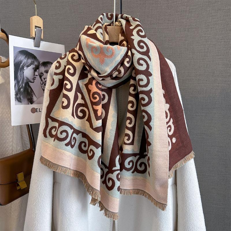 New Simple Geometric Pattern Printed Scarf Autumn and Winter Warm Skin-friendly Fashion Versatile Multi-functional Scarf Shawl Women