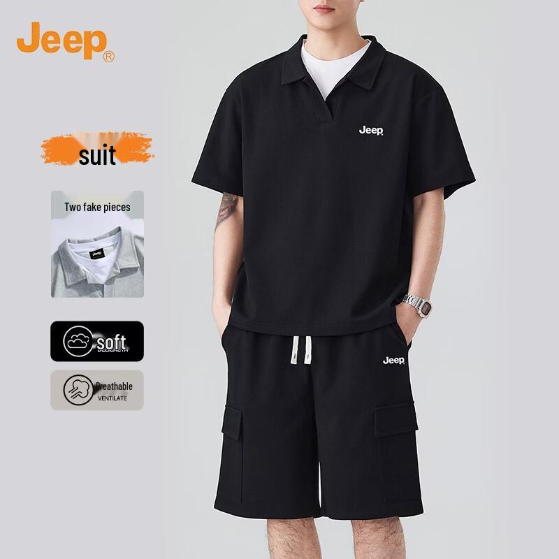 

JEEP Men s Summer Faux Two-Piece Polo & Shorts Set XL