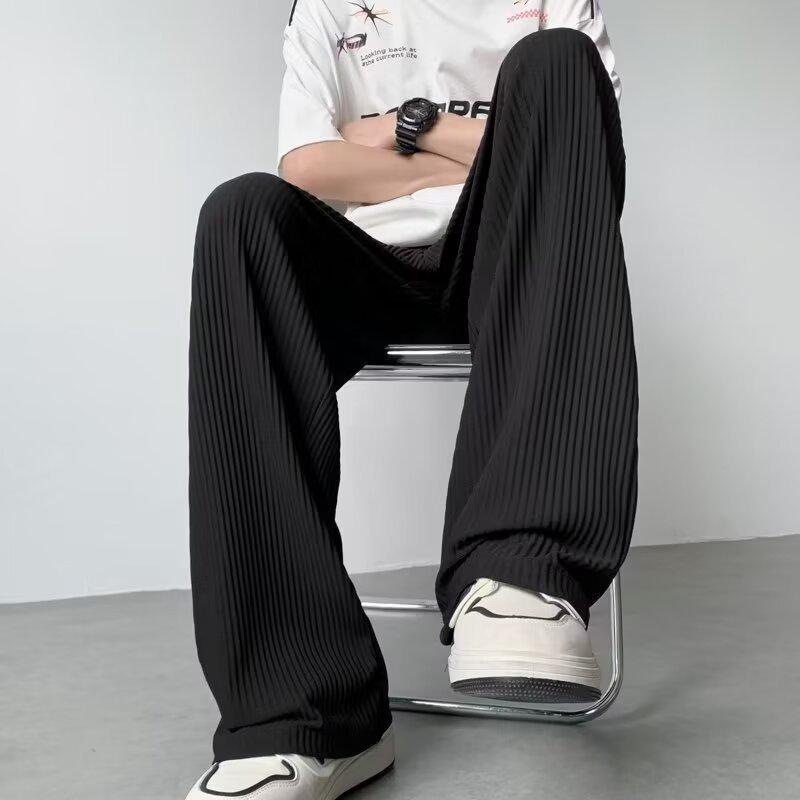 Men's 2025 Summer Ice Silk Loose Straight-Leg Pants - Thin, Trendy, Korean Style, Plus Size.