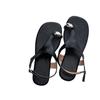 Retro One-word Buckle with Flat-bottomed Set of Toe Sandals for Women's 2025 Summer New Soft Leather Toe Roman Open-toed Sandals