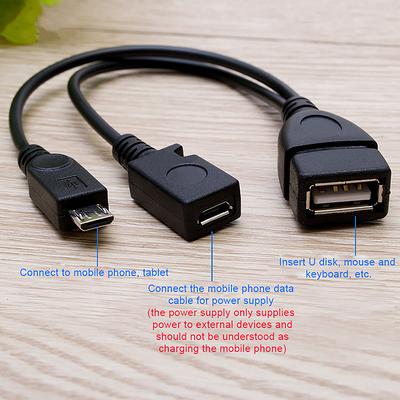 1Pc 20Cm 2 In 1 Micro Usb Host Power Y Splitter Usb 2.0 Port Terminal Adapter Otg Cable