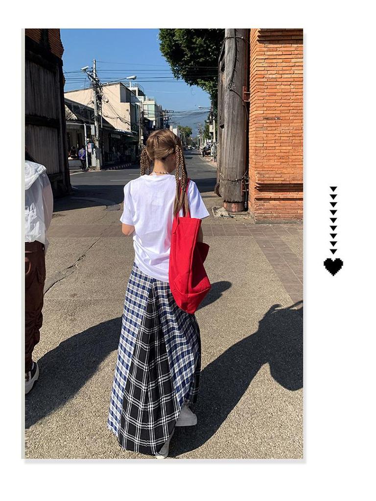Women's High Waist Plaid Fringe A-line Skirt - 2025 Spring/Autumn Collection