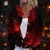 Damen Strickjacke mit langen Ärmeln und Halloween-Print, Pullover mit Knopfleiste für Herbst-Party-Outfits