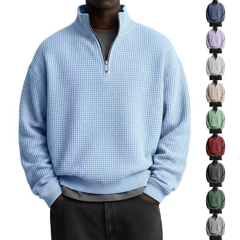 Men S Solid Color Stand Collar Long Sleeve Casual Sweatshirt