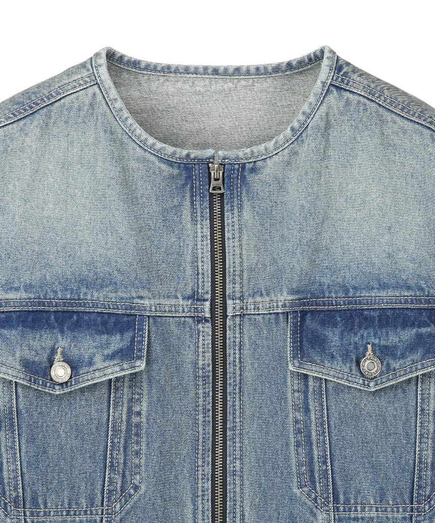 Il Corso Ghost Rider Collarless Denim Trucker Jacket Blue Ieju5E211B2