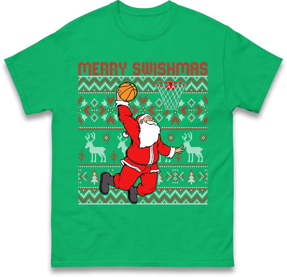 Merry Swishmas Basketball Santa TShirt Funny Xmas TeeSanta Dunk Ugly Xmas Top