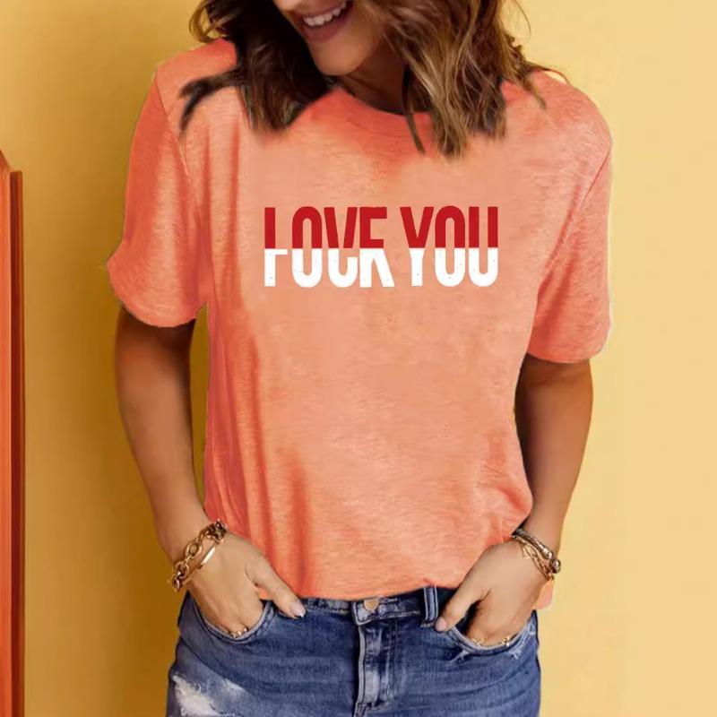 Summer Women's Letter Pattern Printed Pure Cotton Round Neck Short Sleeved T-shirt Casual Fashionable T-Shirts Women’s