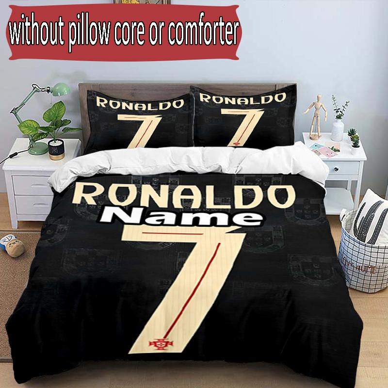 Parure de lit 3 pièces avec housse de couette (1*Housse de couette + 2*Taie d'oreiller, sans noyau), Ensemble de literie personnalisé avec le nom Cristiano Ronaldo et motif, Cadeau de décoration pour chambre à coucher à la maison