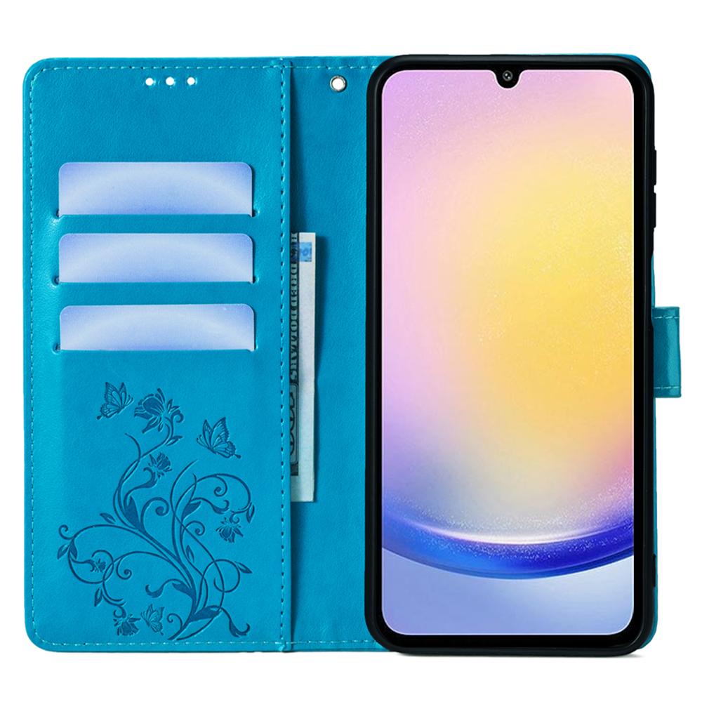 Für Samsung Galaxy A25 5G (Global) (161,0 x 76,5 x 8,3 mm) Hülle Schmetterling Blume PU Leder Handy Folio Cover