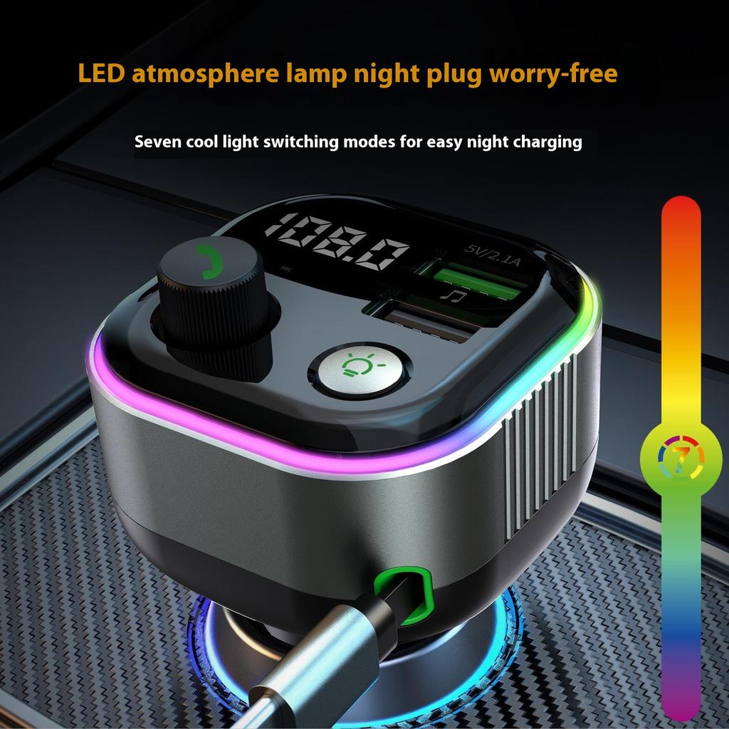 GZ11 65W PD Fast Charging Car Charger with Retractable Type C Cable Voltage Display Bluetooth-Compatible MP3 Player