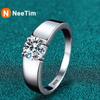 NeeTim 1ct D Moissanite Wedding Band Men Ring 925 Sterling Silver Engagement Rings for Man with Certificate Fine Jewelry