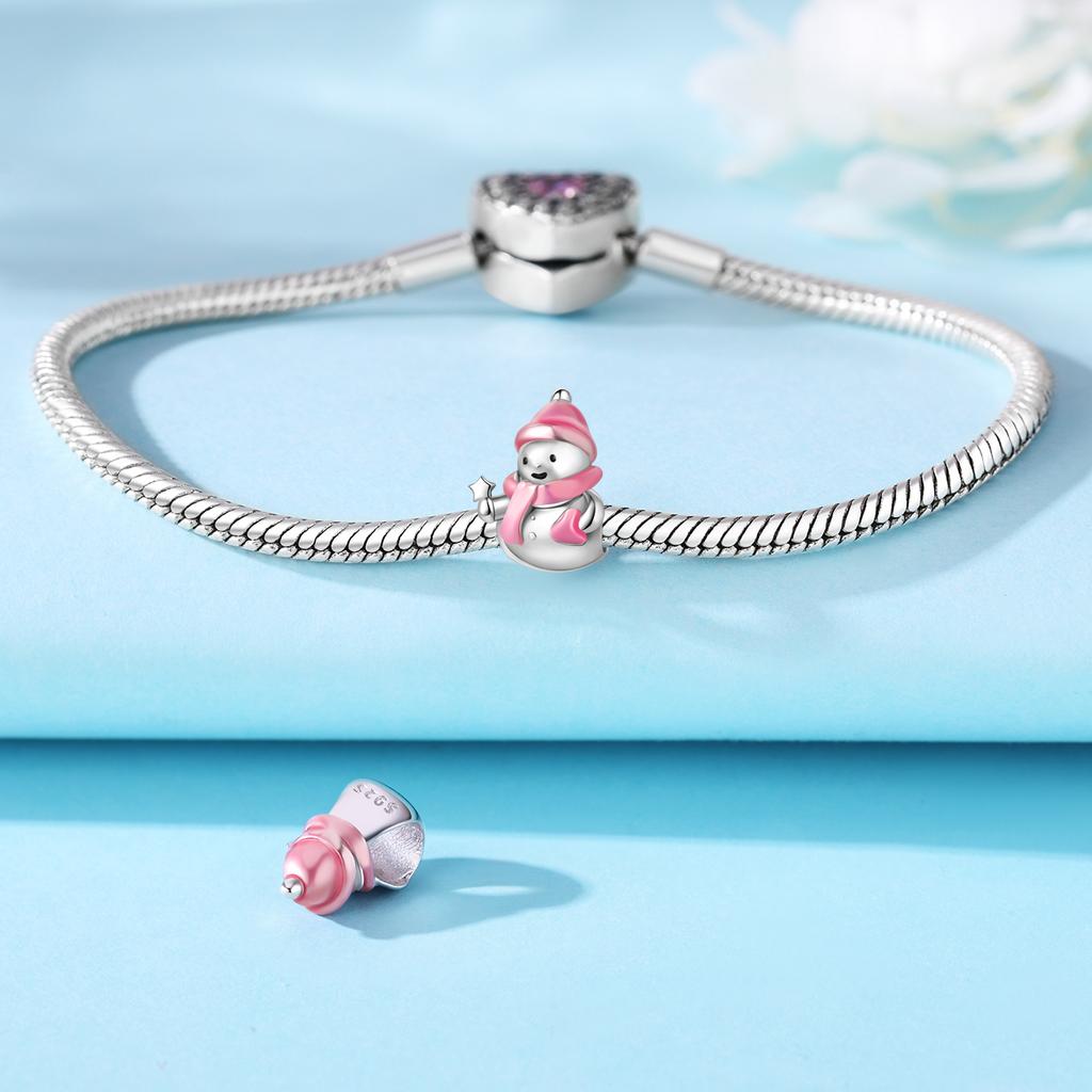 copper Winter Pink Snowman Bead Charms Compatible With Bracelets Decoration Do It Yourself Birthday Party Fine Gifts Jewellery Bracelets Accessory