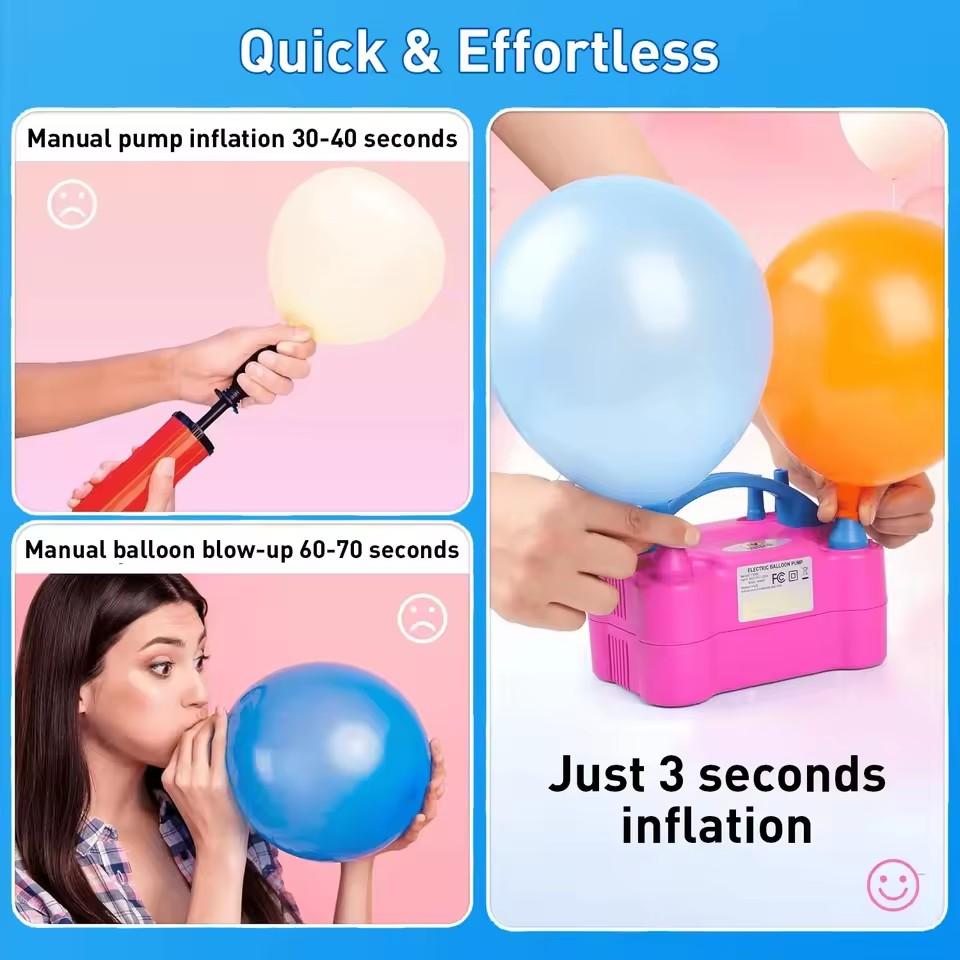 Double Nozzle Electric Balloon Inflation Pump, 600W Portable Balloon Pump for All Balloon Arch Party Birthday Wedding Decoration