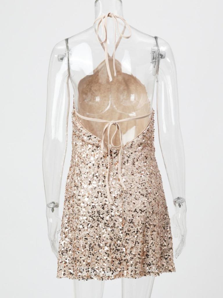 2025 Women's Sequin Halter A-Line Evening Dress