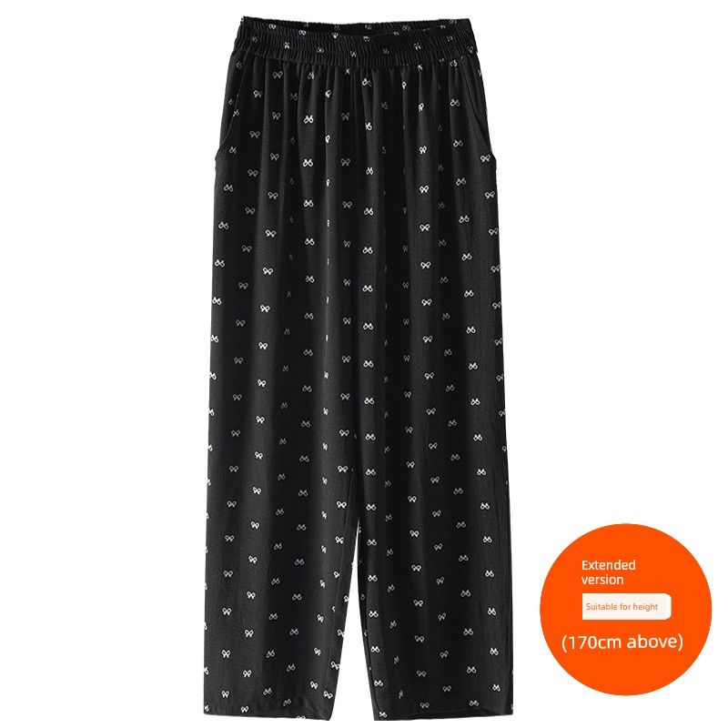 

Женская одежда больших размеров [Прохладные брюки из ледяного шелка] Три длины брюк Корейская серия Универсальные цветочные Эластичная талия Повседневные прямые брюки Black bottom Bows (170cm above) 9xl