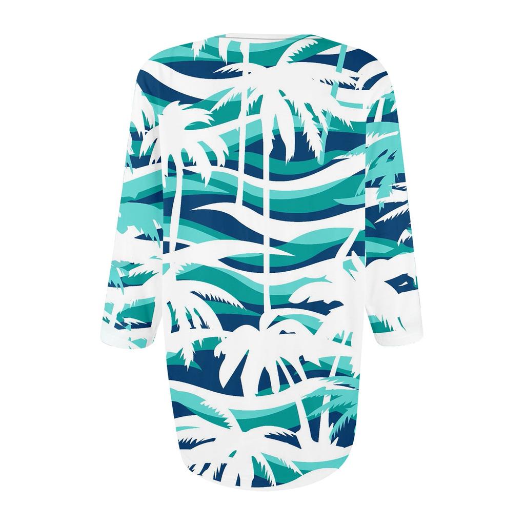 Damen Tops V-Ausschnitt Dreiviertelärmel Gestreift Plissee Casual Sommermode Shirt Tops