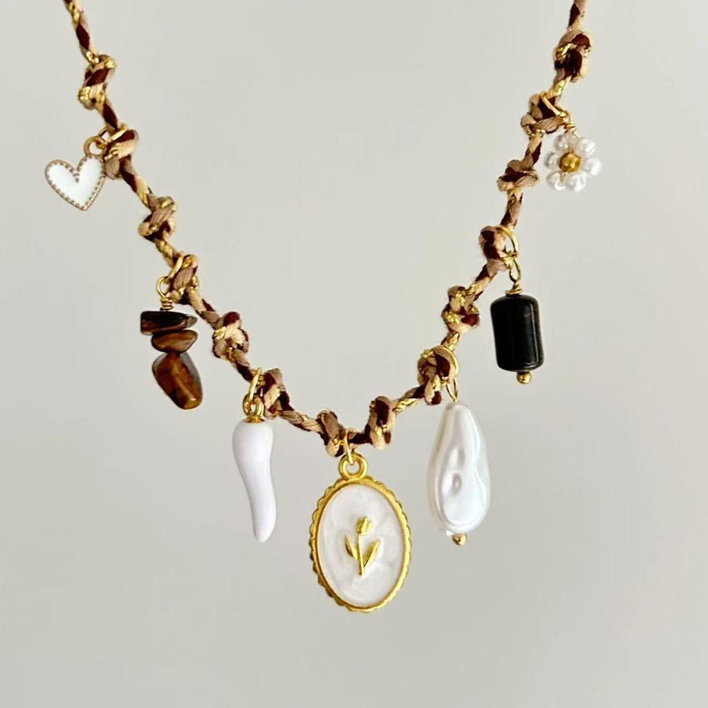 Summer Sea Breeze Starfish & Seashell Heart Pendant Rope Necklace