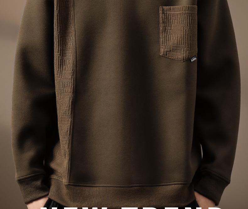 Men's 420g Heavyweight Patchwork Hoodie: Autumn Loose Fit, Plus Size Round Neck Base Layer, American Style.