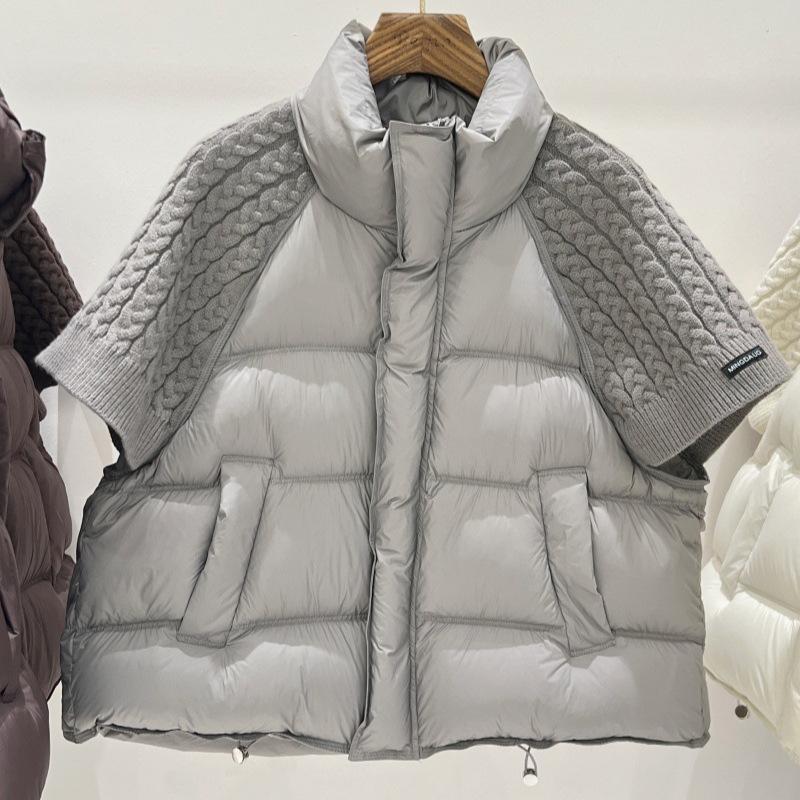 Gilet Trapuntato in Maglia Patchwork con Collo Alto in Piuma d'Anatra Bianca da Donna 2026 - Capo d'Abbigliamento Invernale Ispessito