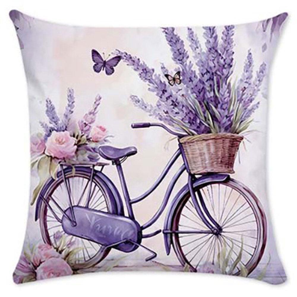 Lilac Check Lavender Pattern Home Decor Pillowcase Living Room Sofa Polyester Cushion Cover with Zipper