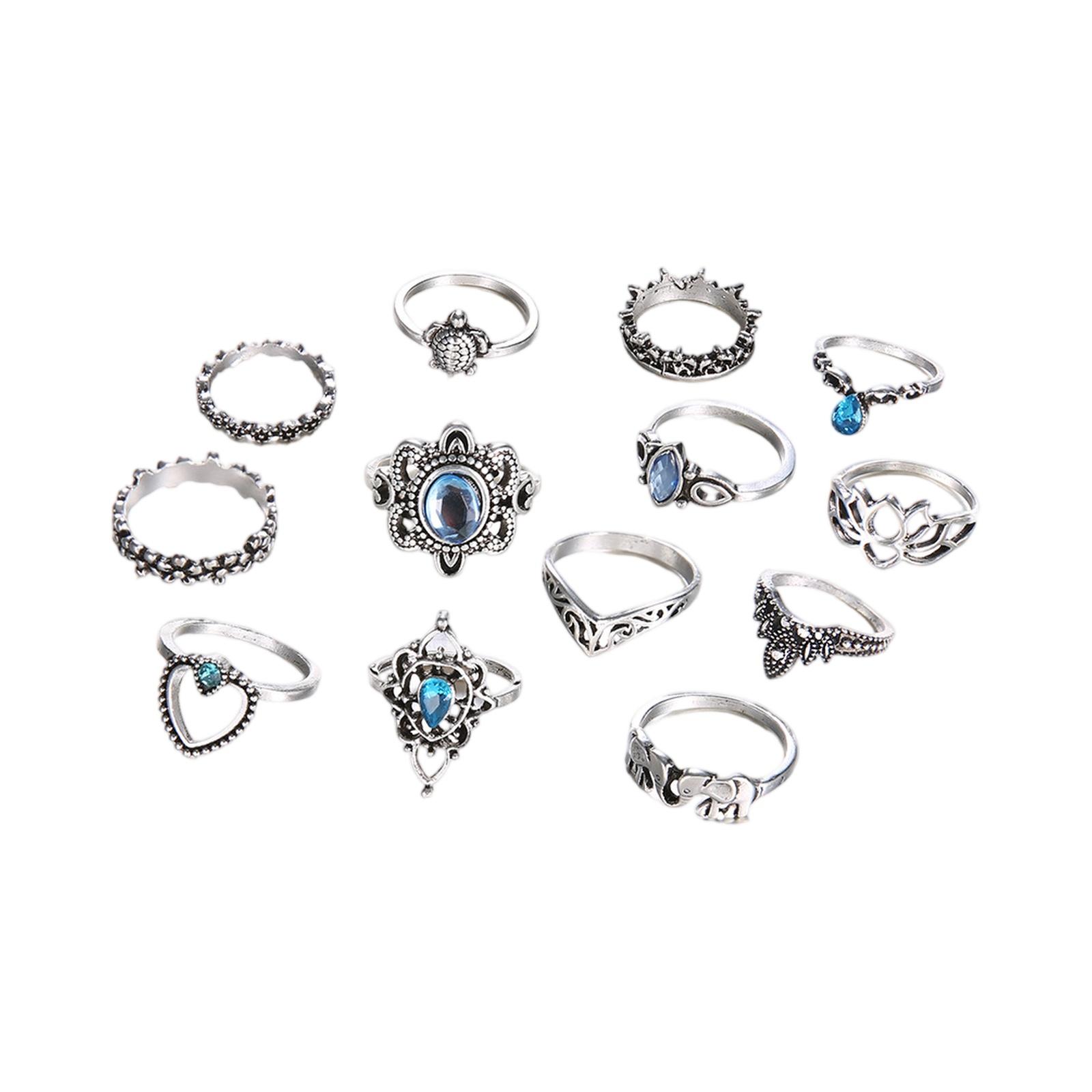 

Fashion Women s 12 Piece Ring Set - Ladies Ring Metal Ring Glossy Ring Metal Ring Holiday Gift One Size серебряный