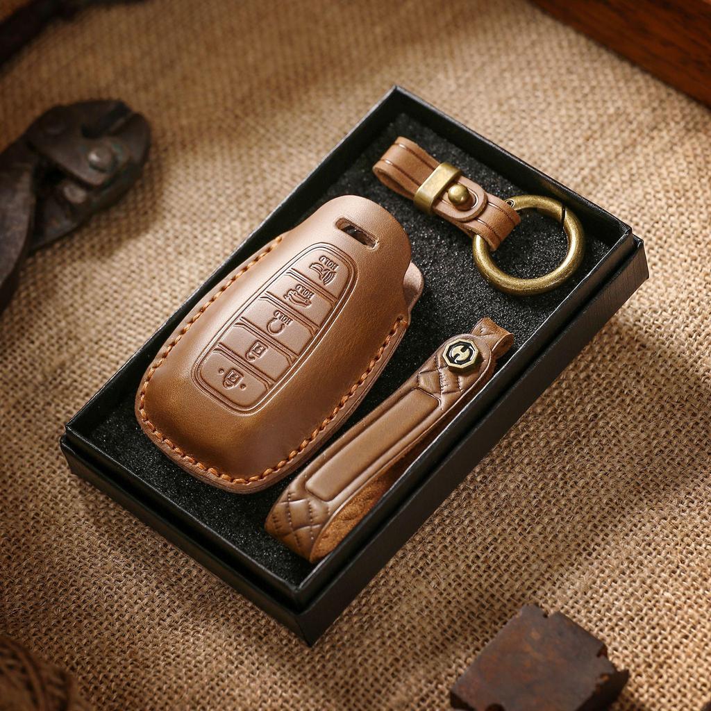 Vintage Leather Car Key Cover for Fiesta with Buckle