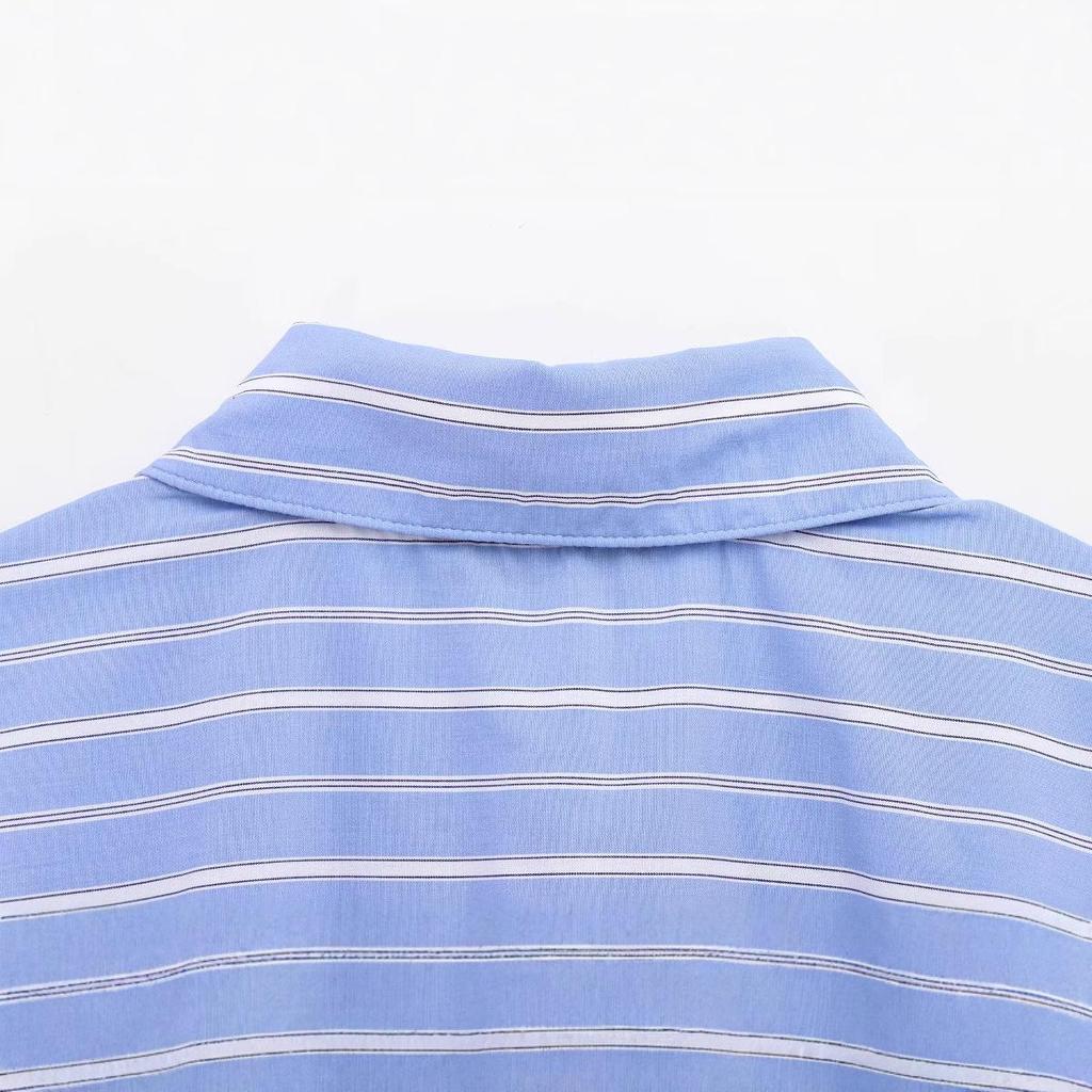 Women's European-American Striped Double-Breasted Long Sleeve Shirt - 2025 Spring Fashion