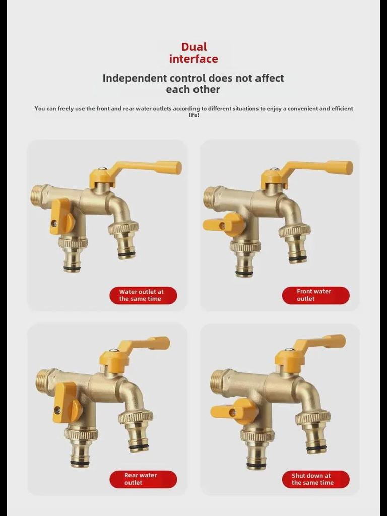 Pure Copper Outdoor Faucet for Garden/Balcony: Mop Pool Tap with Dual Outlets and Large Flow