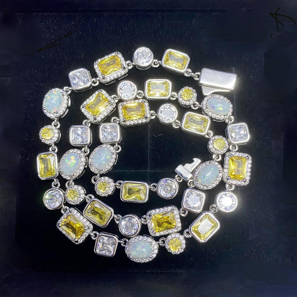 THE BLING KING 8mm Yellow Gem Chain White Opal Necklace Iced Out AAAAA Cubic Zirconia Bracelet For Men Women Hiphop Jewelry