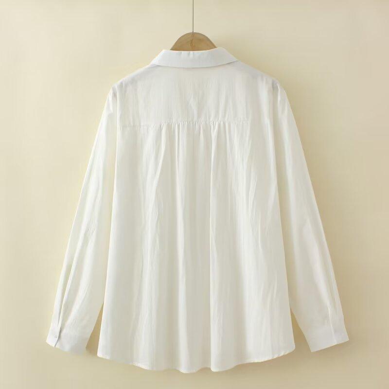 Women Plus Size Simple Solid Long Sleeve Casual Shirt