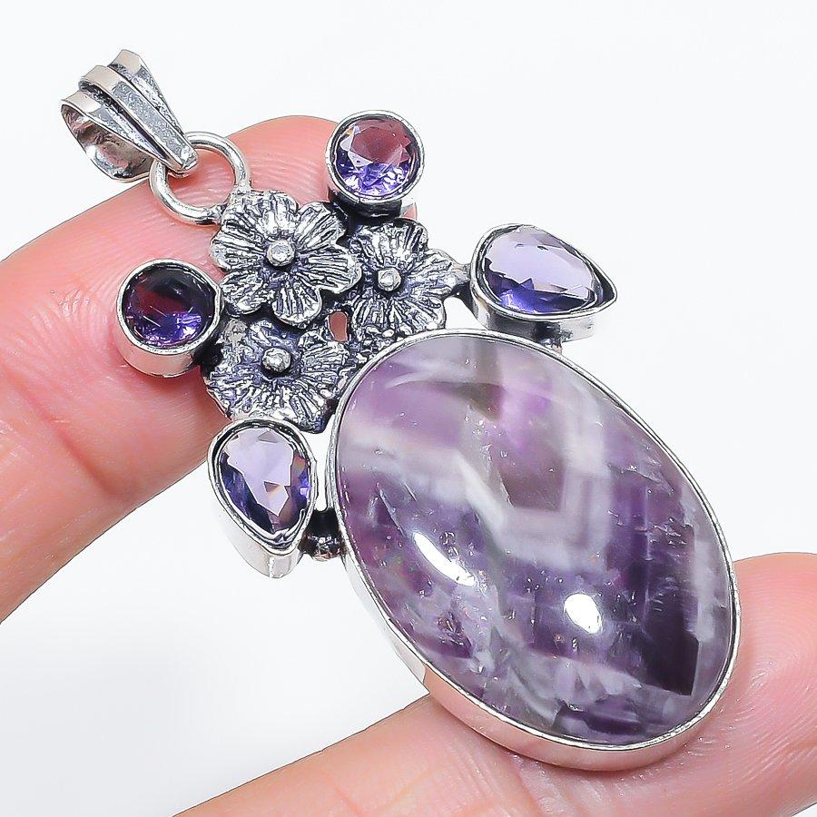 

Натуральный шевронный аметист, аметист, кулон из стерлингового серебра 925 пробы 2,36 u4M46