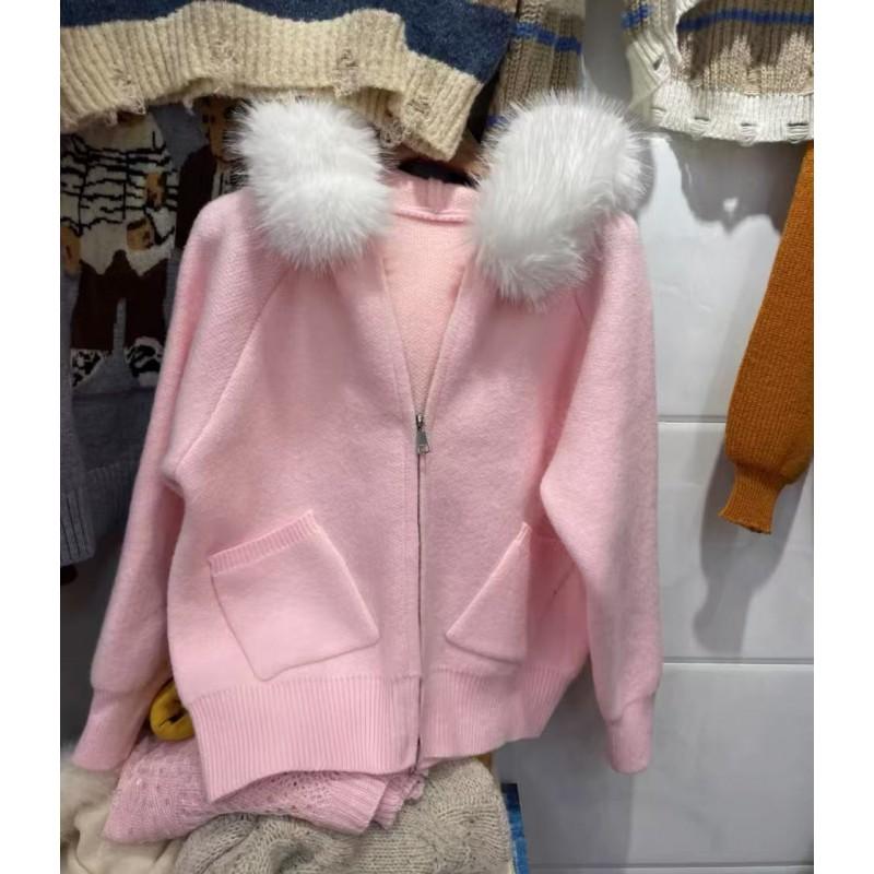 Womens Oversized Hooded Zip-Up Knit Cardigan Winter Thick Soft Acrylic Blend Sweater Coat Loose Casual Style