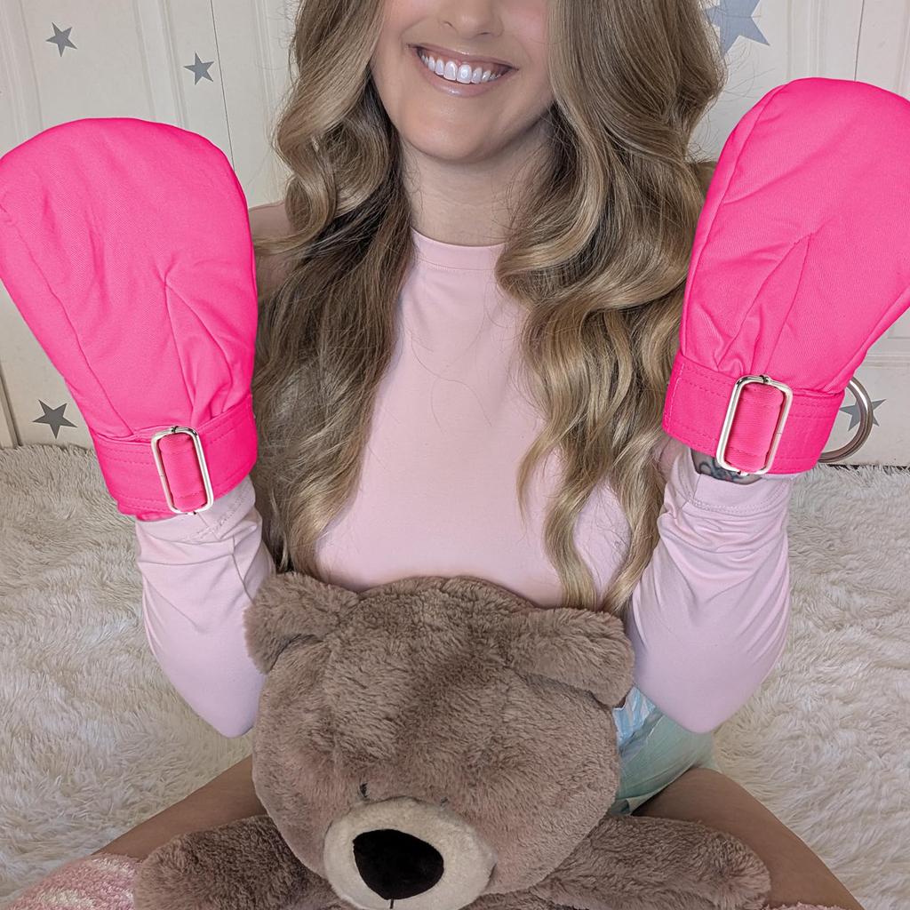 LittleForBig Adult Soft Squeezing Mittens (Baby Soft) with Restraint Band, Sleep Mittens, Thumb Sucking Prevention, Rose