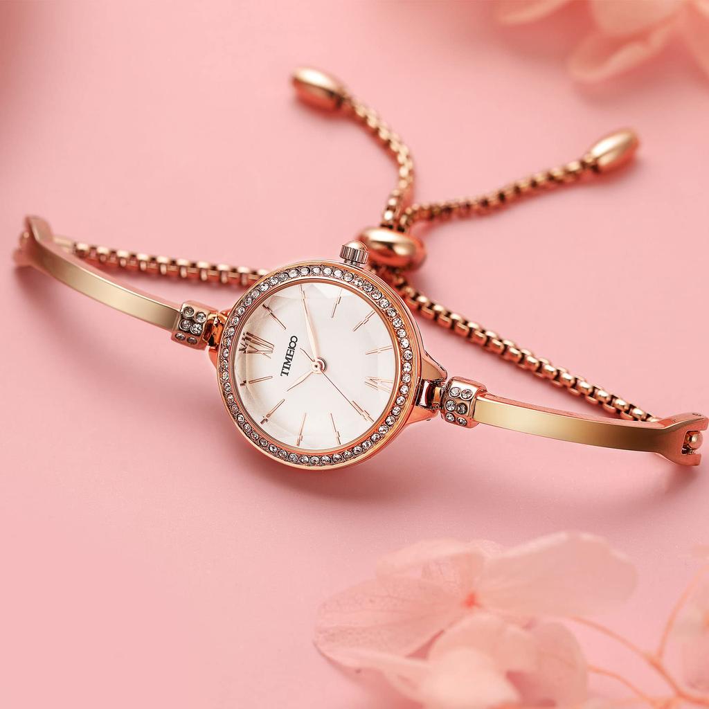 Time100 Damen Mode Armbanduhr mit polyedrischem Kristall, verstellbares Armband, japanisches Quarzwerk, 30M Wasserdichtigkeit (Weiß)