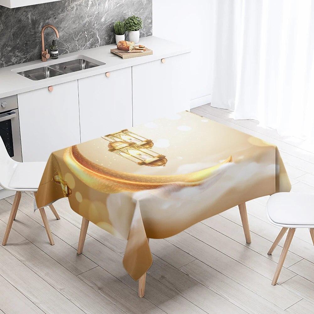 Ramadhan Mubarak Home Decor Tablecloth Islamic Muslim Mosque Ramadhan Karim Decorative Tablecloth Waterproof and Stain Resistant