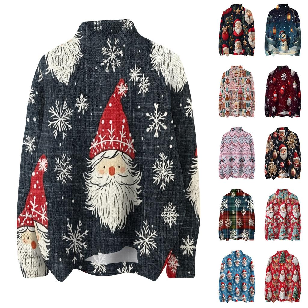 Women's Fashion Crew-neck Casual Long-sleeved Christmas Printed Turtleneck Knitted Top