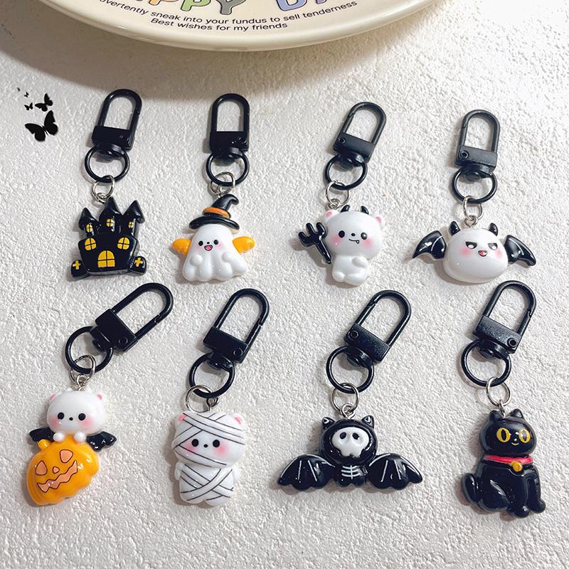 Cute Little Ghost Dark Demon Animals Resin Halloween Keychain For Women Keyring Bag Charm Pendant Car Key Accessories