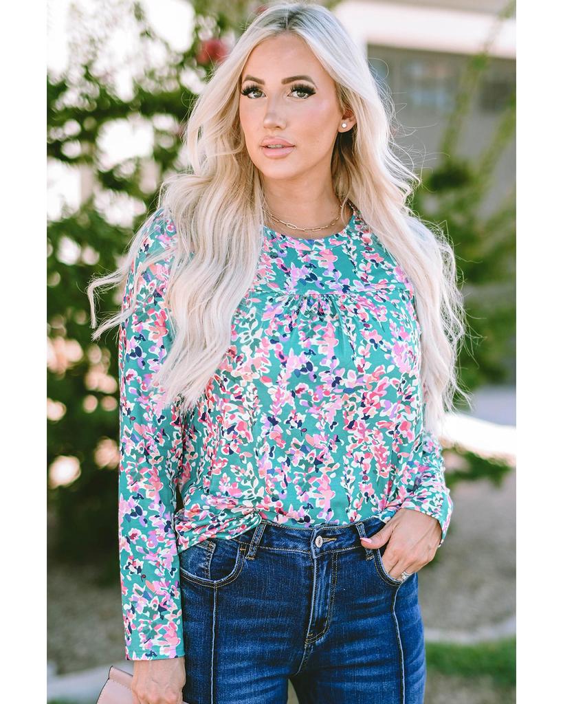 Azura Exchange Elegant Floral Print Long Sleeve Blouse