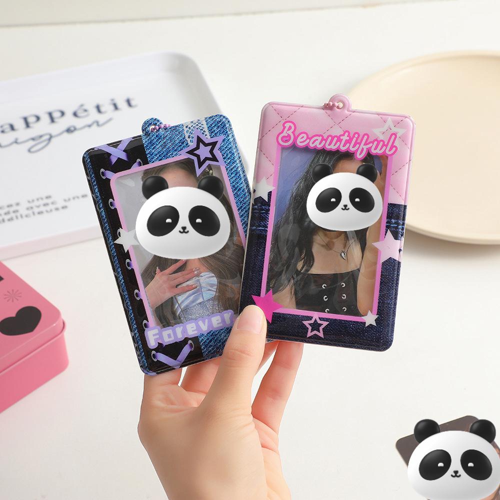 Vintage Card Holder Denim Style PVC Transparent 3 Inch Card Case for Girls Chasing Stars for Students Meal Card Case