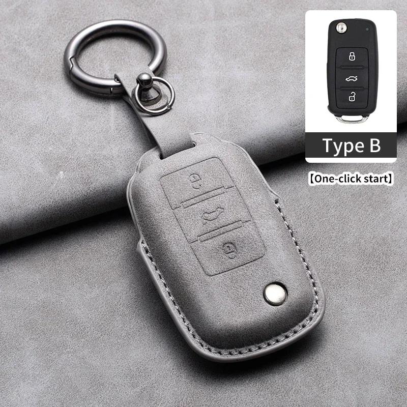 Leather Car Key Case Cover Fob Keychain For Vw Volkswagen Golf 7 Mk7 Tiguan Mk2 For Ateca Leon Fr Ibiza Skoda Octavia Kodiaq