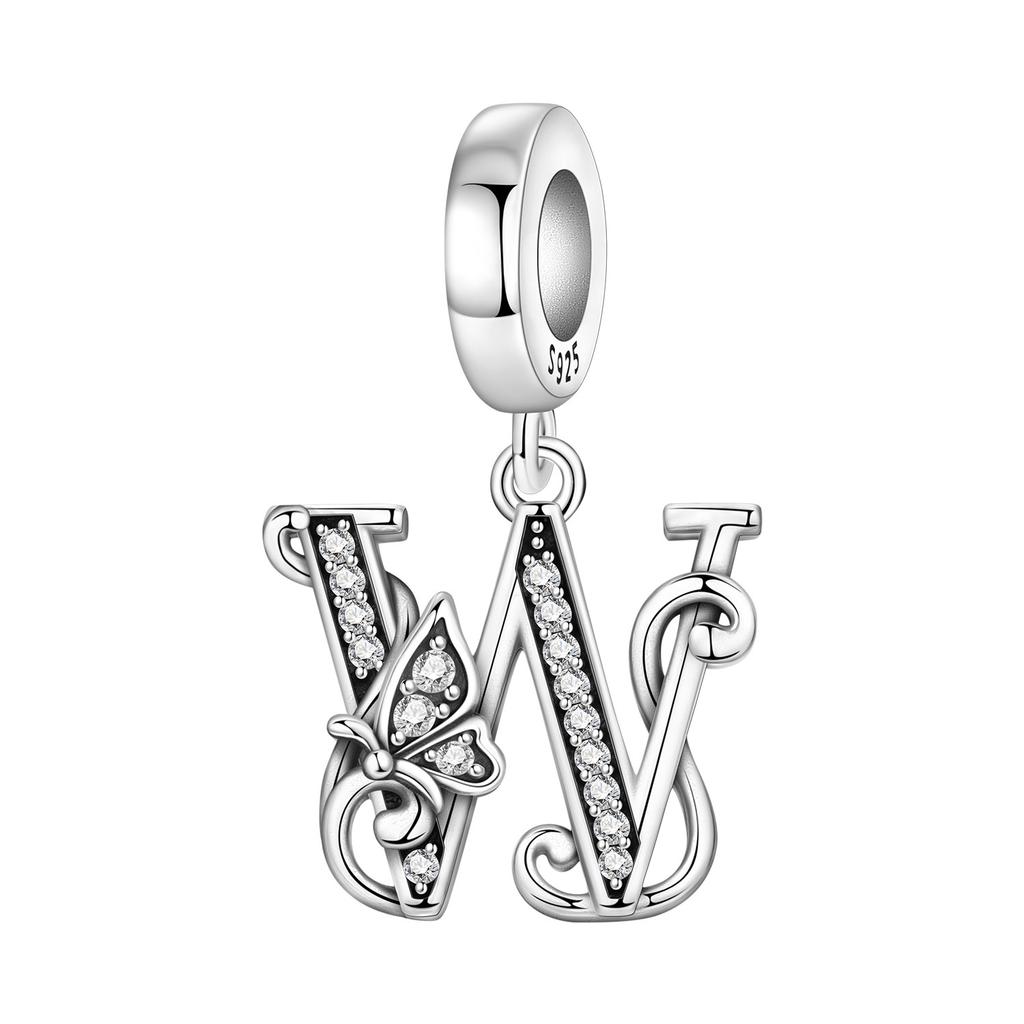 Orstarry DIY Zircon Butterfly 26 Letter Beads 925 Silver Pendant Charms for Bracelet Necklace Jewelry Gifts