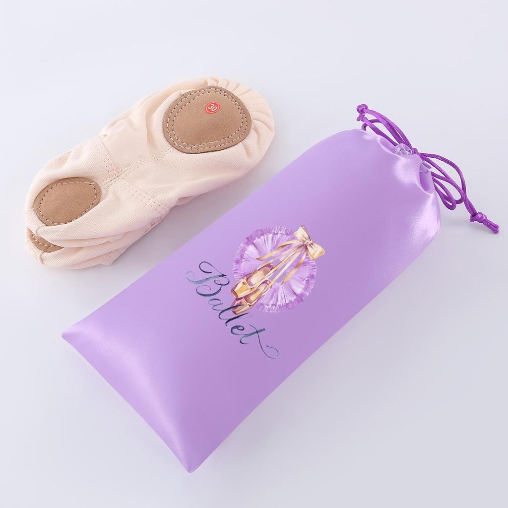 Purple Satin Ballet Dance Shoe Drawstring Pouch - Portable Double Drawstring Bag