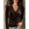 Fall New Style Women's Cross V-neck Pleated Long-sleeved T-shirt Casual Top