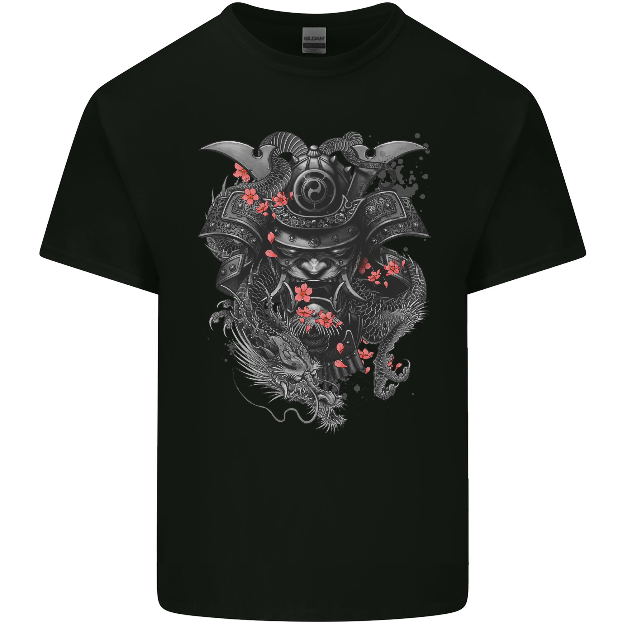 A Samurai Head with Dragons Warrior MMA Unisexs Light Cotton TShirt S